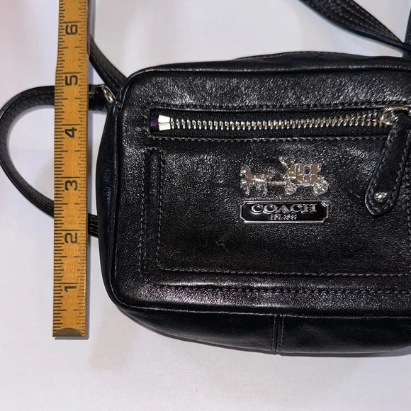 Rare Vintage Coach Black Leather Crossbody Bag with Silver Accents purple lining - Picture 10 of 10